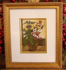 VTG FRAMED PAULA MODERSOHN-BECKER PRINT STILL LIFE SUNFLOWERS HOLLYHOCKS DAHLIAS