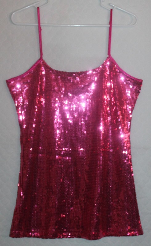 BKE Women's Size Large Pink Sequin Tank Top with Adjustable Straps *EUC*