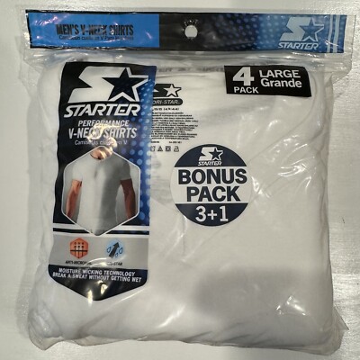 Starter Men's V-Neck Undershirts, Bonus Pack (4 Total)
