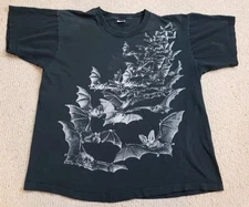Vtg 80s Wall Of Fame Bat All Over Pattern Double Sided T-shirt XL