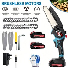 2 Batteries 8'' 4000w Mini Cordless Chainsaw Electric One-Hand Saw Wood uk