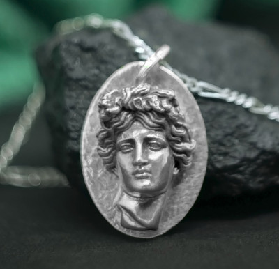 Apollo Bronze/Silber Anhänger, Gott der Schönheit Halskette, griechischer Got...