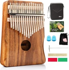 17-Key Kalimba with Case - Hard Waterproof Case, Acacia Wood, 7.4" x 5.2" - Port