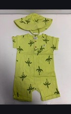 First Impressions Large Palm Henley Romper  Hat Set Baby Boys 18M 48-49
