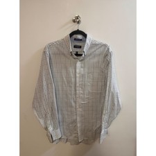 Chaps Mens Classic Fit Twill Shirt 16-16.5 34/35 Blue Green Windowpane Check