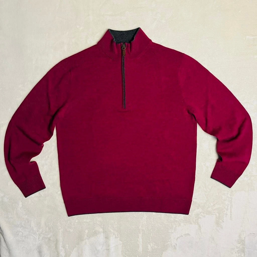 Extra Fine Merino Wool Sweater Men's M Plum 1/4 Zip Pullover Clotherie Phoenix