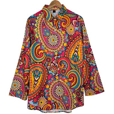 Paisley Button Down Shirt Tunic Women XL Multi-Color Psychedelic Vibrant Pop Art