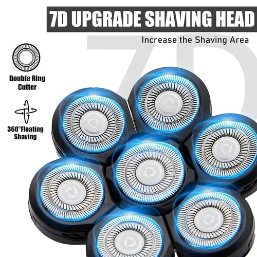 Cabezales de repuesto para afeitadora 7D impermeables - Paquete de 3 rentables para hombres calvos - Imagen 9 de 10