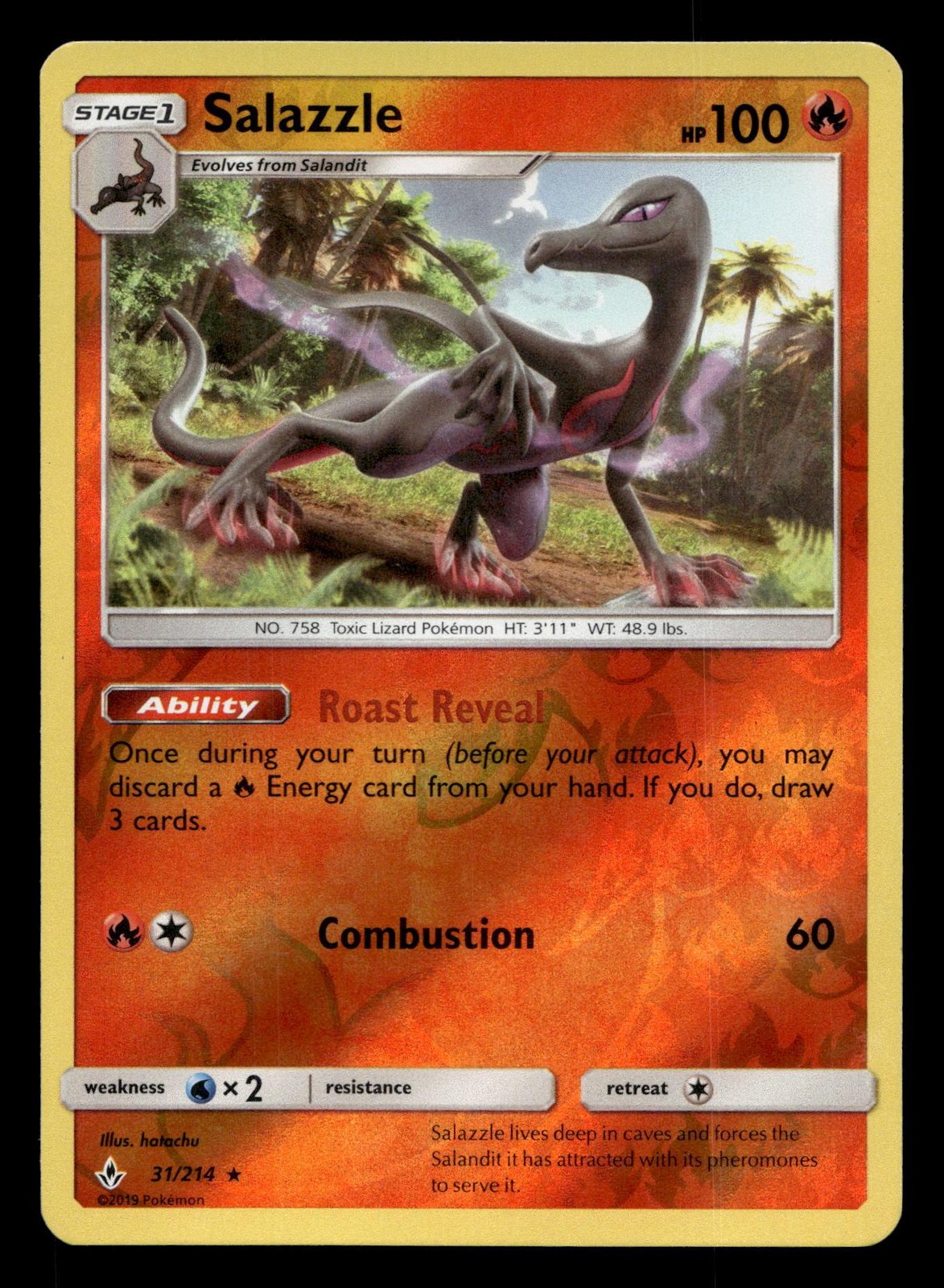 Salazzle 31/214 Rare Unbroken Bonds Reverse Holo Pokemon NM
