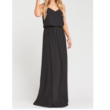 Show Me Your Mumu Kendall Maxi Dress Womens Small Black V-Neck Slit Evening