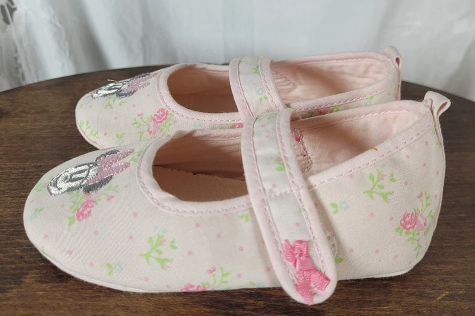 Disney Niñas Zapatos de Cuna Minnie Mouse Rosa Mary Janes 100% Tela Algodón Foto 3 de 4