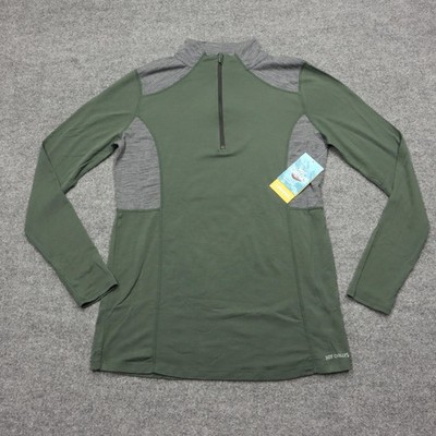 Hot Chillys Pullover Womens XL Green 1/4 Zip Wool Clima-Wool Base Layer Ski