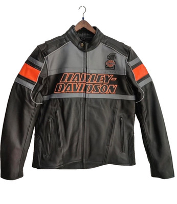 Harley Davidson Men's Black Motorcycle Biker Jacket Real Cowhide Leather Jacket