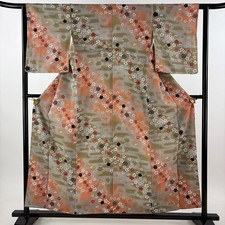 JAPANESE KIMONO FINE PATTERN ASH BROWN 156cm 5 ft 1 in PURE SILK FF10669