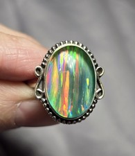 Stunning Aurora Opal Ring, Sterling Silver