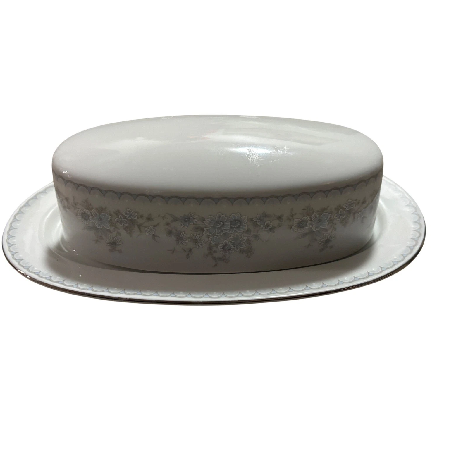 VTG Johann Haviland Bavaria Butter Dish with Lid Floral Blue Scalloped Edge