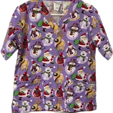 UA Scrubs Santa Snowman Christmas Theme Women's Size Small