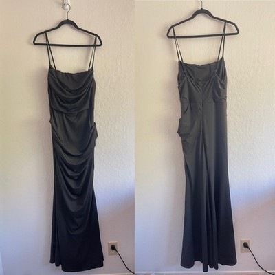 Parthea Solid Ruched Bodycon Formal Dress Black Floor Length Black Tie Womens XL