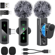 USB C Wireless Lavalier Microphone for iPhone 15 16, Mini LED Display Microph...