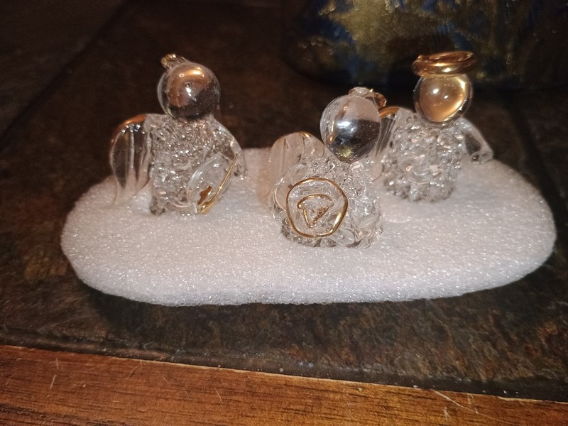 Set Of 3 Vintage Spun Glass Angel Figurine Ornaments 