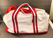 Vintage Tommy Hilfiger White Canvas Red Straps Duffel Bag Tote in Good Condition