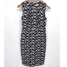 Calvin Klein Sheath Dress 6P Black White Abstract Geometric Sleeveless Luxury
