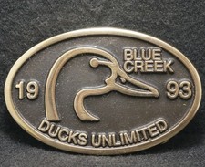 WK21105 NOS VINTAGE 1993 DUCKS UNLIMITED BLUE CREEK CONSERVATION BELT BUCKLE