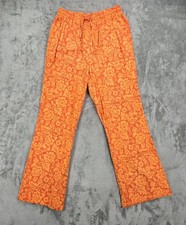 HG Floral Wide-Leg Pants Womens Size Medium Orange Boho Hippie Linen Blend