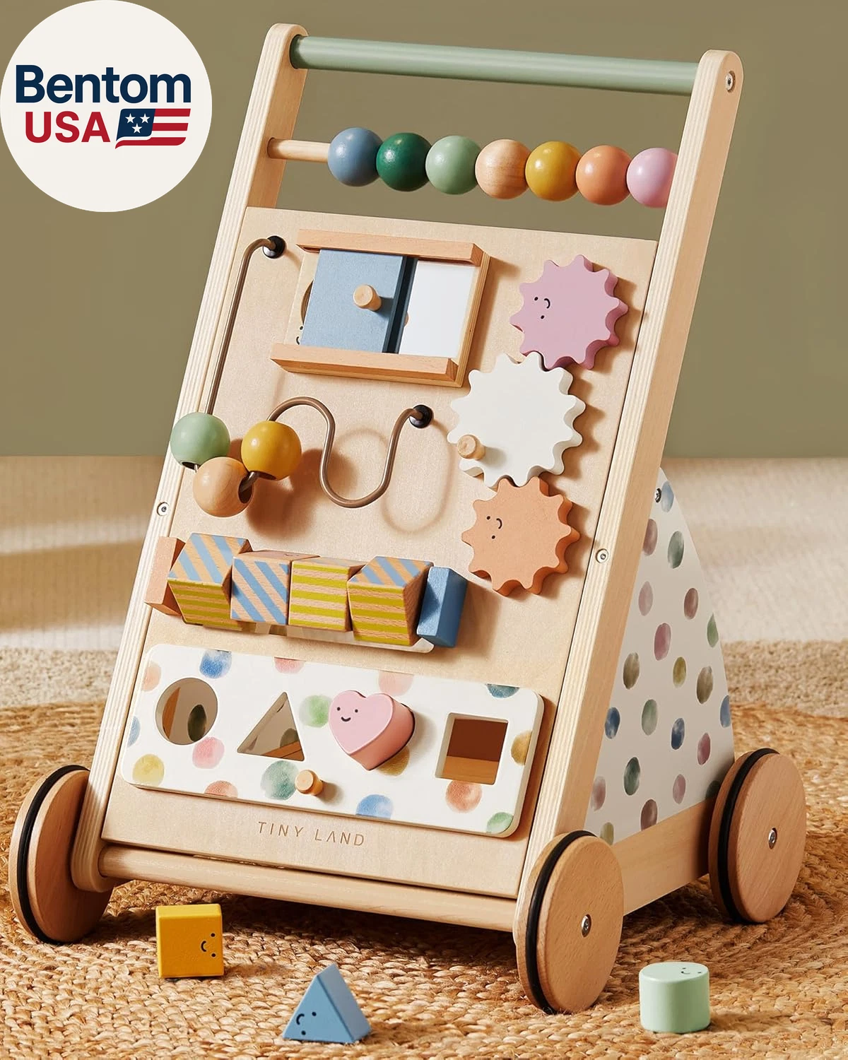 Wooden Baby Walker, Adjustable Speed Baby Push Walker for Boys and Girls, Montes