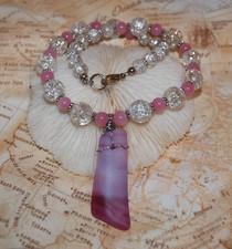 Wire Wrapped Pink Swirl Faux Sea Glass Necklace 19.25" Handmade Beaded Jewelry