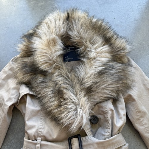 American Eagle 2000s Trench coat With Removable Faux Fur Collar! Small Y2K - Picture 5 of 7