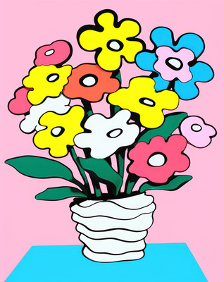 Pop Art Blumenposter - Kühne Cartoon Vase Wandkunst - 12X16/16X20/18X24/24X36