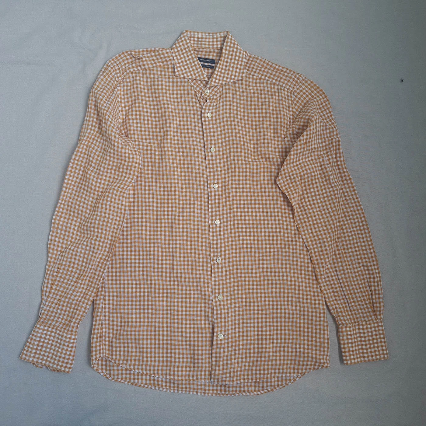 Suitsupply Mens 100% Linen Button Up Shirt Size 39 15 1/2 Gingham Check Canclini