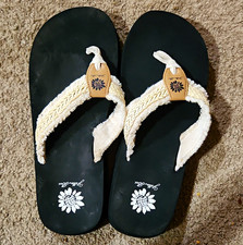 Yellow Box Women s Black Flip Flop Sandals White Braided Straps Comfort 10