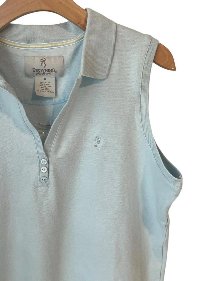 Blusa regata feminina Browning sem mangas XL azul gola V com botão nova com etiquetas - Imagem 3 de 4
