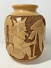 Hand-Carved Folk Art Pottery Vase with Geometric Diamond Pattern — listing 6