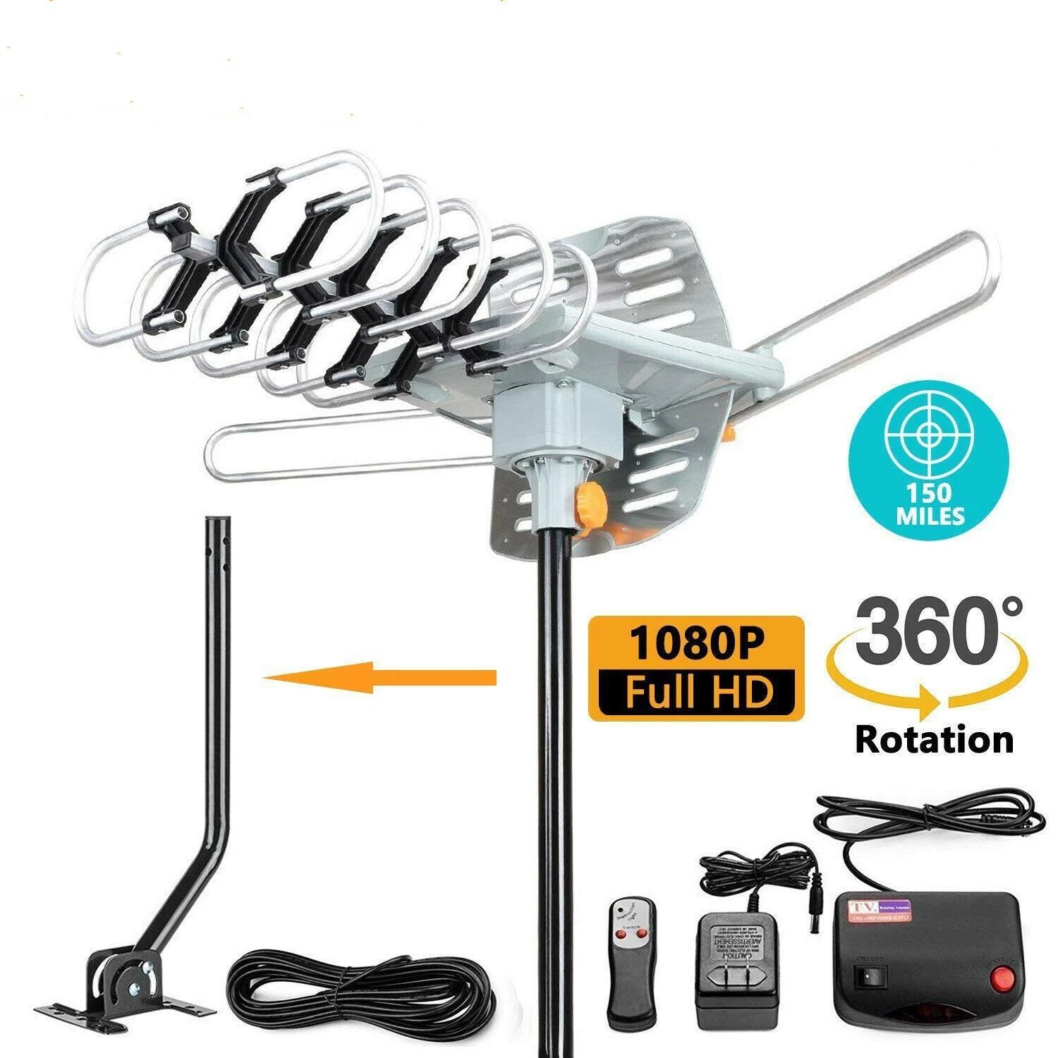 HDTV Amplified Digital HD TV Antenna 200 Miles 360 Rotation Outdoor + Pole Review