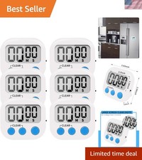 Digital Kitchen Timer 6 Pack: Magnetic  Loud Alarm with Easy Stand - White