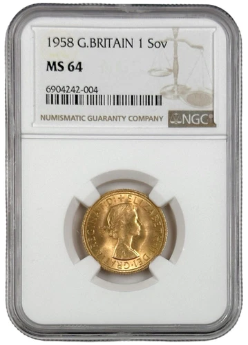 1958 Great Britain Gold 1 Sovereign Coin 0.2354 oz NGC MS 64