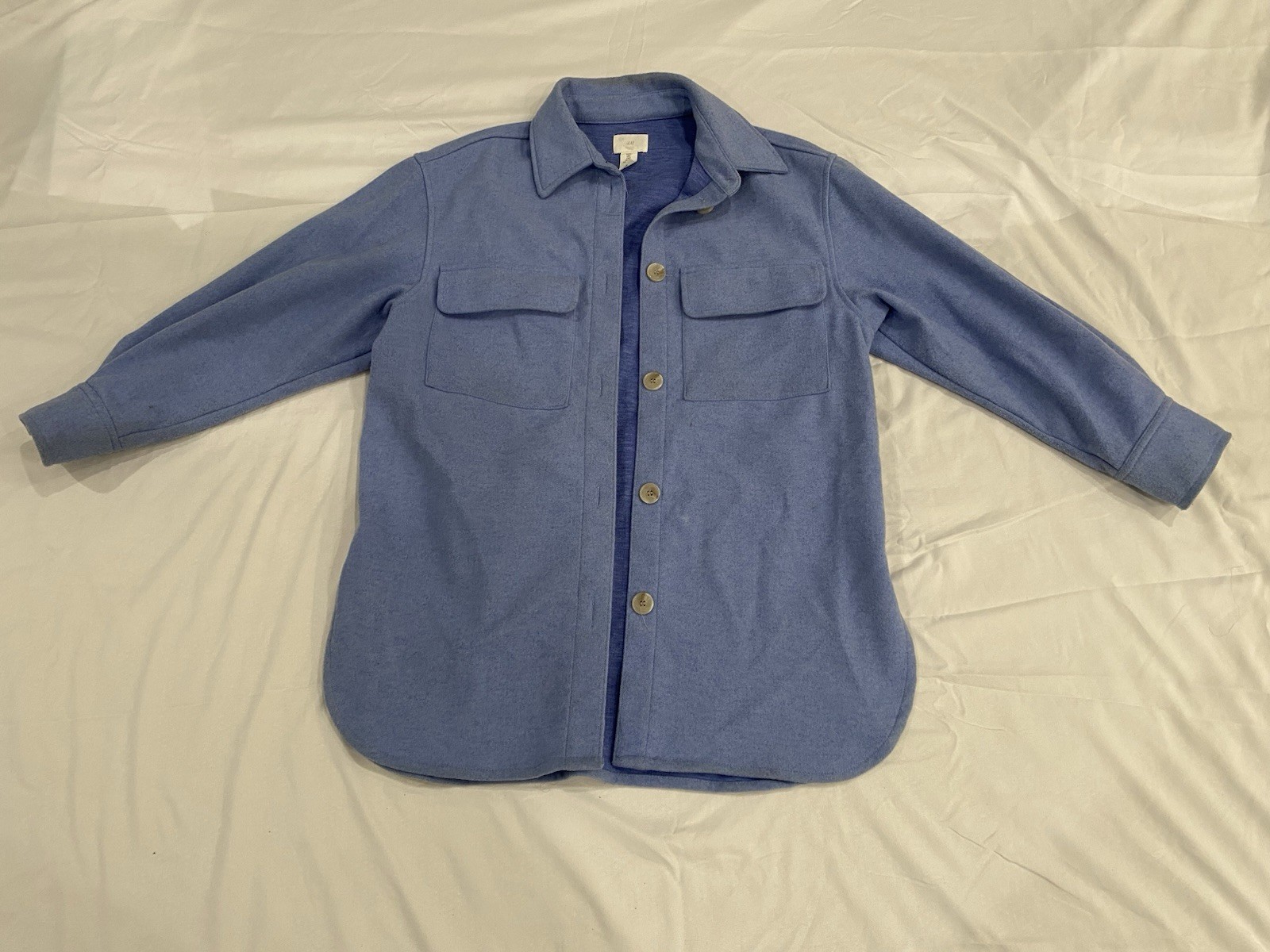H&M Women's Blue Button-Up Shirt with Chest Pockets, Long Sleeve, Size S