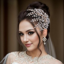 Bridal Rhinestone Headpiece for Wedding  Leaf Crystal Hair Pieces Bride Side H...