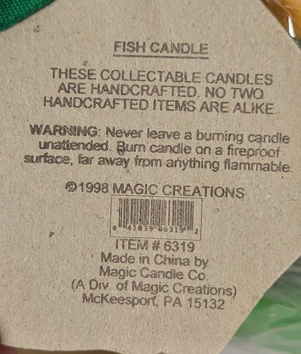 NEW MAGIC CREATIONS Yellow FISH CANDLE Flowers Citronella Fragranced Vtg 1998 - Picture 14 of 14