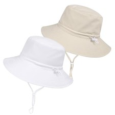 Baby Toddler Sun Hat,Boys Girls Adjustable 6-24 Months White  Beige -2pcs