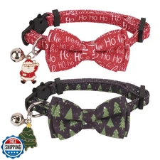 PTDECOR Christmas Cat Collars with Bow Tie Bell, 2 Pack Breakaway