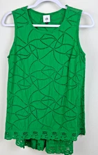CABI 'Gemma' Sleeveless Eyelet Tank Top Tunic Green High Low CUTE / Size Small