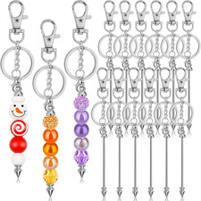 12 Pcs Beadable Keychain Bar, Silver Bead Keychain Beaded Item