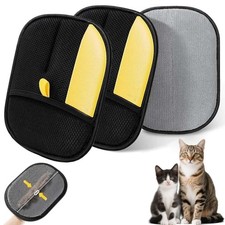 Pet Hair Removal Glove for Dogs & Cats &ndash;3Pcs&ndash; Reusable black & yellow