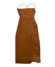 Fashion Nova Give It All To Me Brown 90s Satin Midi Dress