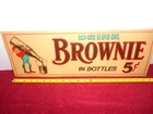 VINTAGE 21 x 7  1/2 in  BROWNIE SODA POP ELF ADV. SIGN TIN METAL TACKER - X 26