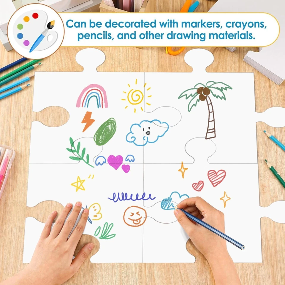 Puzzle Vuoti In Cartone Bianco Per Feste In Classe, Accessori, 30 - Immagine 3 di 4